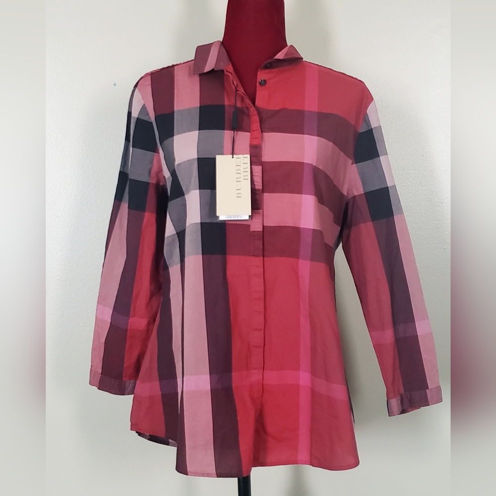 BURBERRY BRIT Womens  TAUPE Berry Red  SHIRT SIZE Xl TG